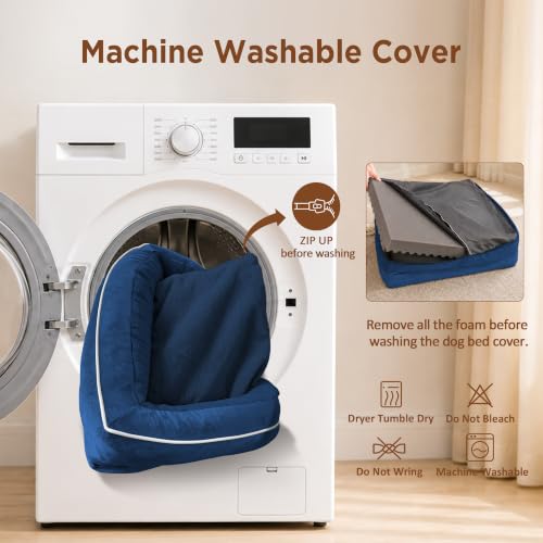Waterproof Orthopedic Dog Beds for Large Sized Dog (38.0"L x 25.0"W x 7.0"Th / Navy Blue)