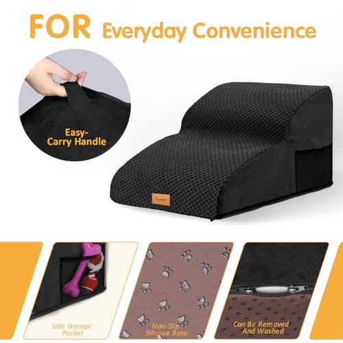 High Density Extended Foam Dog Ramp&Steps 2 Tiers (Black / 21.7*15.7*11.8)