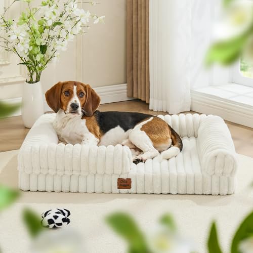 Faux Fur Orthopedic Dog Bolster Bed (Rectangular Cream / L(35*28*7))