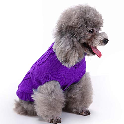 Dog Sweater Soft Warm Turtleneck Knitted Clothes for Small Medium Large Pet (Purple / Large)