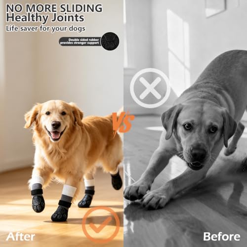 Non Slip Dog Socks for Hardwood Floors to Prevent Licking Paw XS (Small(6 Pack) / Black)