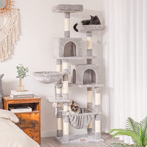 Cat Tree 70 inches Tall Cat Tower for Indoor Large Cats HCT032W (70.08 inch / Light Gray)