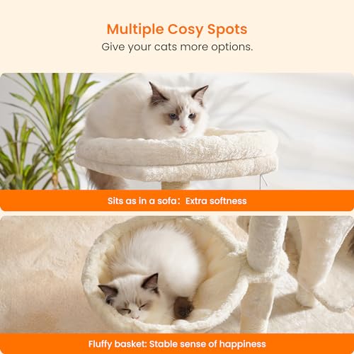 Cat Tree with Cat Self Groomer Brush (42.5 inch / Beige)