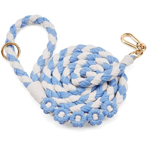 5FT Braided Cotton Rope Leash for Small (Cotton Sky)
