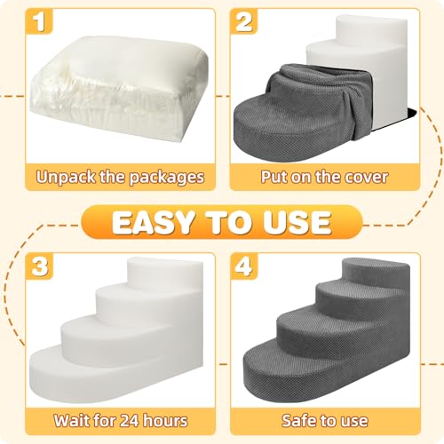 Dog Stairs 4 Steps Foam Pet Ramp for Small Dogs Cats (Gray-4-Step)