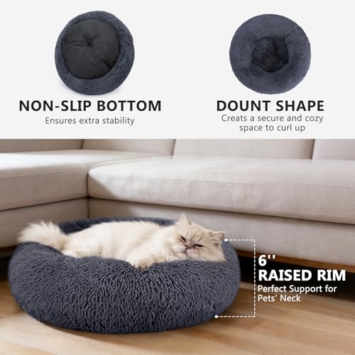 Orthopedic Dog Bed Comfortable Donut Cuddler Round Pet Beds Ultra Soft Washable Dog and Cat Cushion Bed (XS(20’’x 20’’) / Dark Gray)