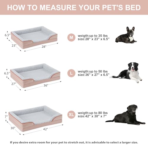 Orthopedic Dog Bed for Medium Dogs (Pink / 28"L x 23"W x 6.5"Th)