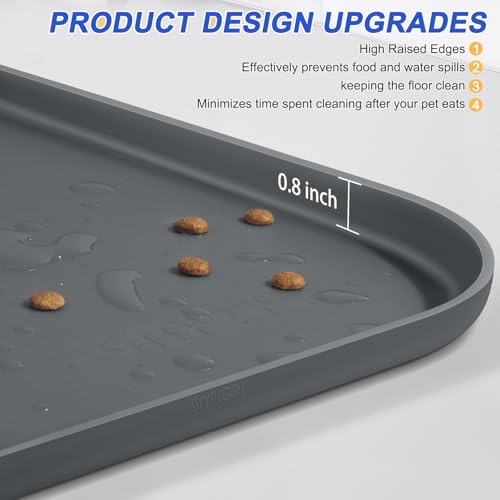 Waterproof Silicone Pet Food Mat with Raised Edge for Dog & Cat (Dark Grey / 22"L x 14"W)