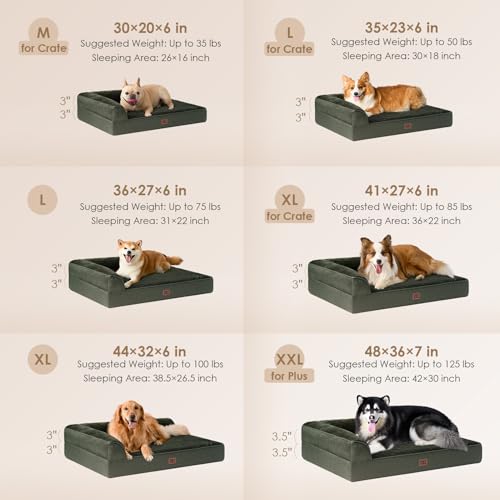 Large Dog Bed Memory Foam for Crate (Dark Green / 35.0"L x 22.0"W x 6"Th)