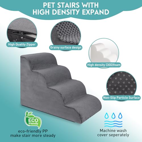Dog Stairs for Small Dogs (Grey / 4-Step (H: 19.7IN))