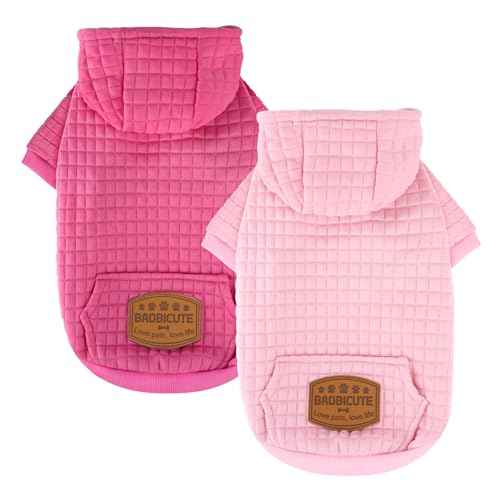 2 Pack Dog Hoodie Sweaters for Small Medium Dogs Warm Dog Clothes for Large Dogs Soft Waffle (Pink+Rose / XXS (Back: 8",Chest: 11",2.5-5lbs))