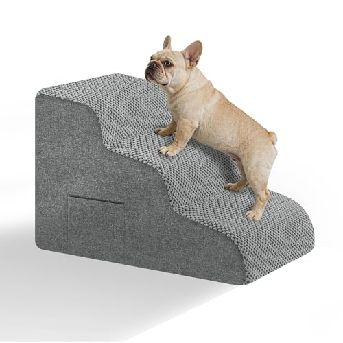 Dog Stairs for Bed & Couch (Grey / 3-Step 15.7"H)