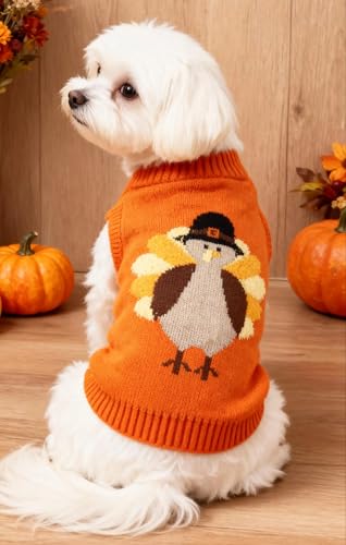 Thanksgiving Dog Outfit Turkey Puppy Cat Costume Sweater Fall Clothes (X-Small / Thanksgiving Turkey)