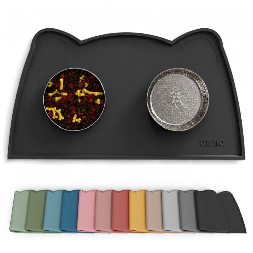Cat Food Mat Silicone Pet Feeding Mat (18"L x 10"W / Black)