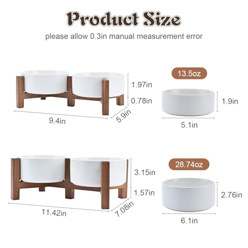 Acacia Wood Stand Dog Bowl Set Raised (28.74 Oz / White)