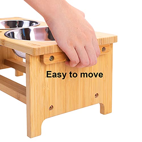 Elevated Dog Bowl Stand with 2 Stainless Steel Bowls (medium-7"tall,29 Oz bowl / Bamboo)
