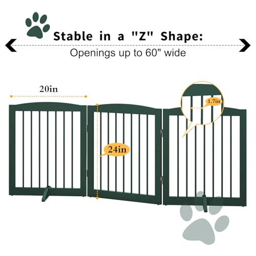 Freestanding Pet Gate for Dogs (24" Height-3 Panel / Green)