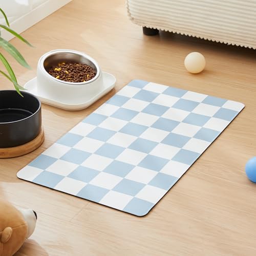 Checkered Dog Feeding Mat (19"L x 12"W / Blue)