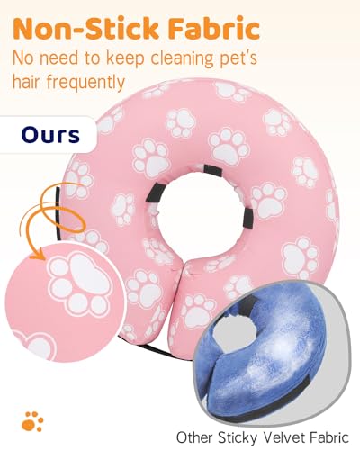Inflatable Dog Cone Collar Alternative After Surgery (T Paw Pink / S(Neck 7"-9.5"))