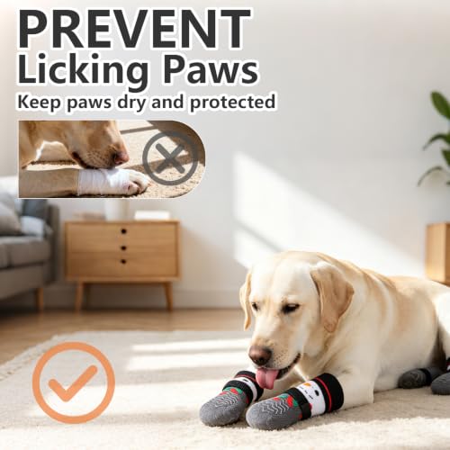 Anti Slip Dog Socks to Prevent Licking Paws for Hot Pavement (White & Grey / Large)