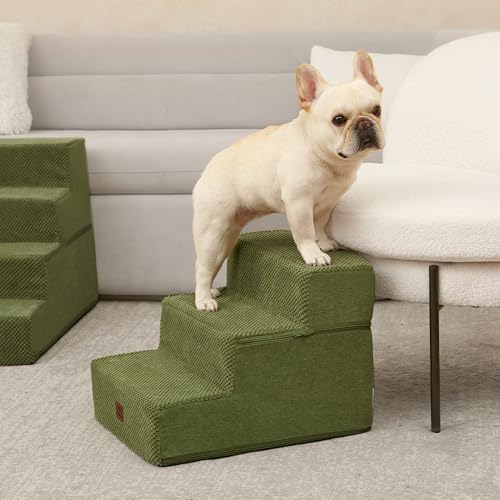 Dog Stairs for Small Dogs 13.5" H (Olive Green / Standard 15" x 18" x 13.5")