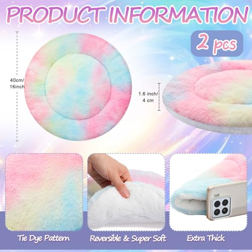 2 Pack Self Heating Cat Pad Self Heating Cat Bed Machine Washable Heat Pet Mat Reversible Body Thermal Warm Round Dog Bed Crate Blanket for Feral and Indoor Cats (16'' / Tie Dye)