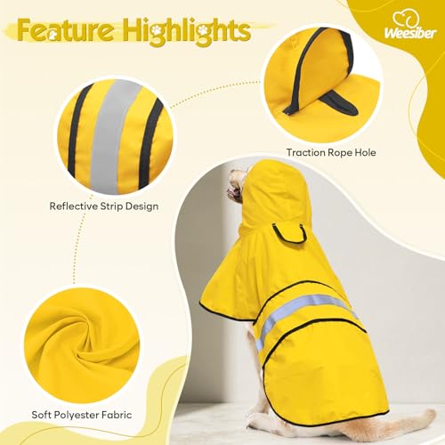 Dog Raincoat Adjustable Waterproof Dog Rain Jacket Poncho with Reflective Strip and Leash Hole (X-Large / Yellow)