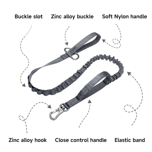 Tactical Military Bungee Nylon Dog Leash Adjustable (Grey)