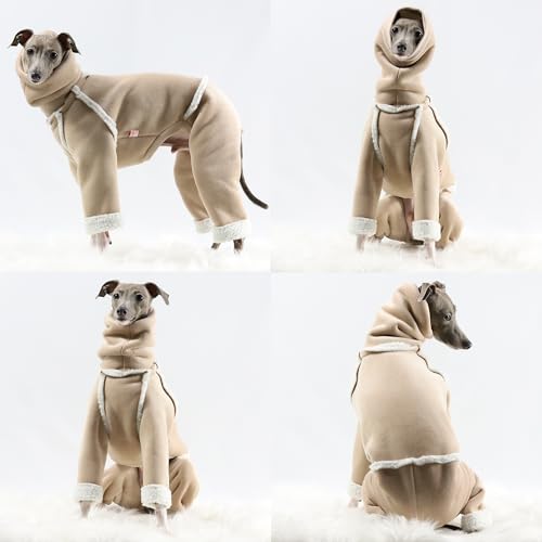 D Doggy Star Italian Greyhound Cold Weather Coat Warm Fleece Corduroy Sweater Turtleneck Onesie Clothes Whippet for Dog (2XL / Corduroy Beige)
