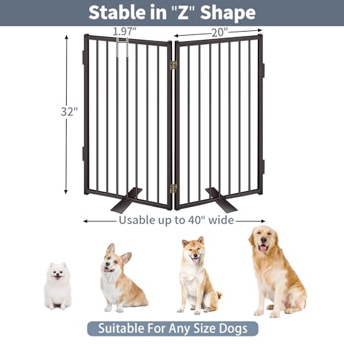 Metal Freestanding Dog Gates with Door for Outdoor Indoor (Black / 【2 Panels】 32''H*40''W)