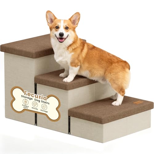 3 Step Wide Dog Stairs with Hidden Storage 18" H (Brown / 30"D x 17"W x 17.7"H)