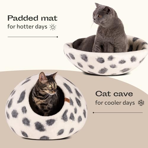 Cat Cave Merino Wool Bed for Indoor Cats (Snow Leopard / Large)