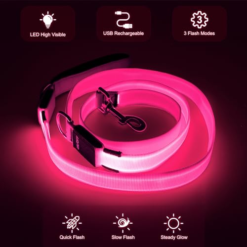 LED Light Up Dog Leash (Pink / 6FT)