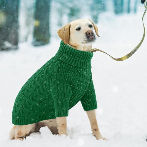 XL Dog Christmas Sweater Warm Soft Cable Knit Dog Sweater (X-Large / Green)