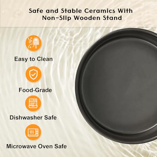 Ceramic Elevated Dog Bowls 2 Pack (Large - 7.6 CUPS*2 / Black)