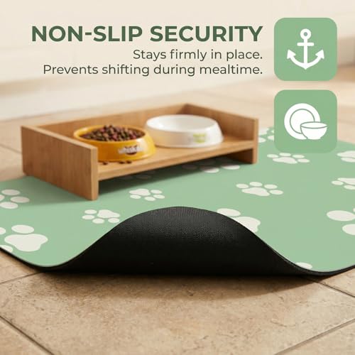 Pet Feeding Mat Dog Cat Food Mat Absorbent No Stains Quick Dry Rubber Bottom Anti (Green-JY / 12"×20")