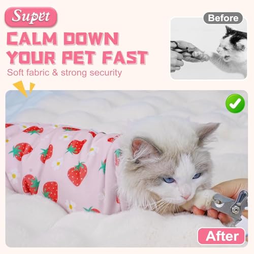 Cat Grooming Wrap for Nail Trimming (M-21.6in ( Weight:＜ 6lbs ) / Srawberry)