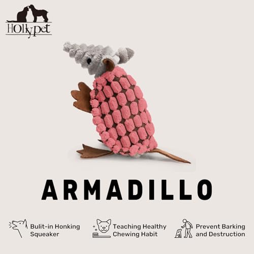 Armadillo Squeaky Puppy Dog Toys for Small Medium Dogs (6 IN / Bright Pink)
