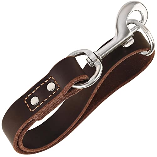 Short Leather Dog Leash 12" Length x 1" Wide (15" long x 1" width / Brown)