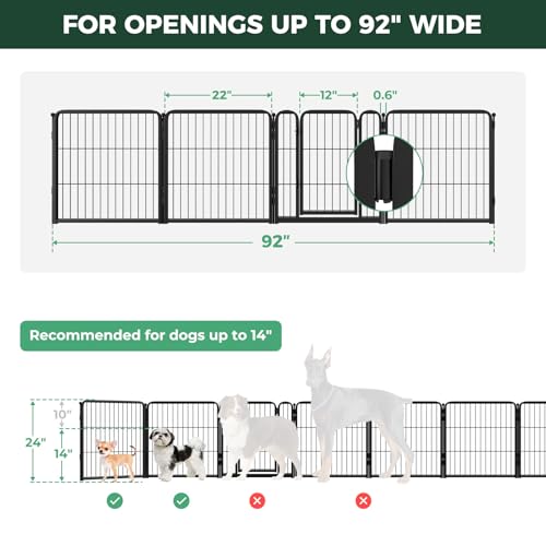 Dog Gate Extra Wide Adjustable for Openings Up to 92" (Black / Up to 92" W【3 Panels + 1 Door】 / 24"H)