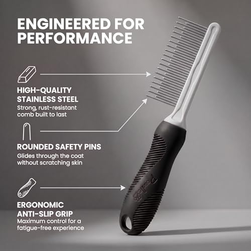 Poodle Pet Dog Combs for Grooming Matting (Black / Detangling Pet Comb)