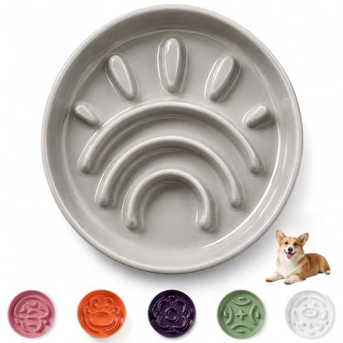 Ceramic Slow Feeder Dog Bowl (Grey / Medium without Stand)
