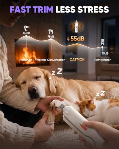 2-in-1 Cat & Dog Nail Clippers with Grinder and Dual LED Lights (White)