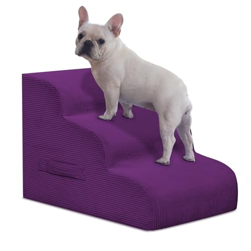 3 Step Dog Stairs Pet Ramp for High Beds (Purple / 3-Step 16"H)