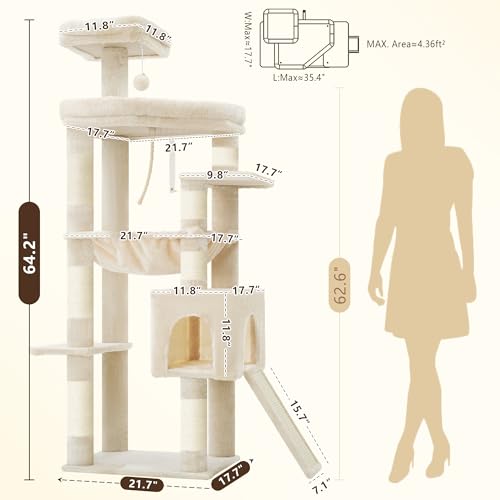 64.2" Heavy Duty Cat Tree for Large Cats with Wide Base HCT027M (64.2 inch / Beige)