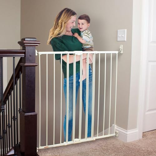 Toddleroo Easy Swing & Lock Baby Gate for Top of Stairs (Ivory / 36" Tall)