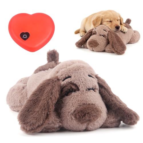 Beverly Shark Puppy Heartbeat Toy Dog Anxiety Relief Calming Aid Puppy Heartbeat Stuffed Animal Behavioral Training Sleep Aid Comfort Soother Plush Toy for Puppies Cats (Brown)
