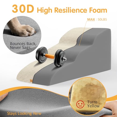 High Density Extended Foam Dog Ramp&Steps 3 Tiers (Beige / 33.1*15.7*15.7)