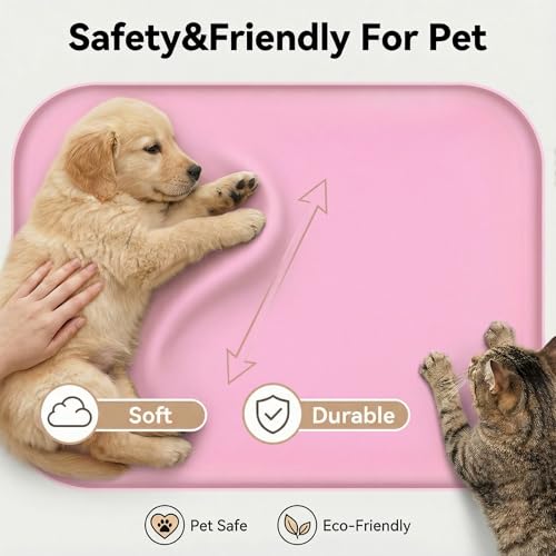 Waterproof Silicone Pet Feeding Mat Pink with Raised Edge (60 x 40 cm / Pink)