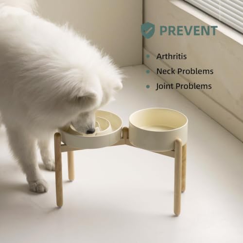 Elevated Slow Feeder Dog Bowls (Light Yellow)